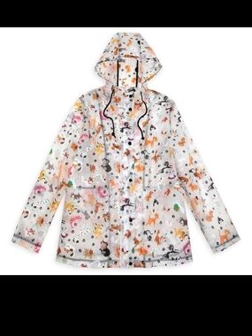 New Disney Reigning Cats And Dogs Clear Hooded Rain Jacket Medium